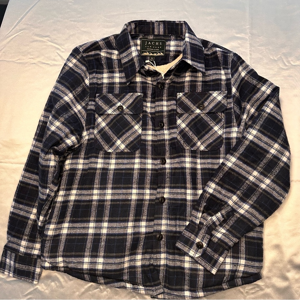 Jachs Blue Plaid Sherpa Lined Button-Up Flannel Jacket